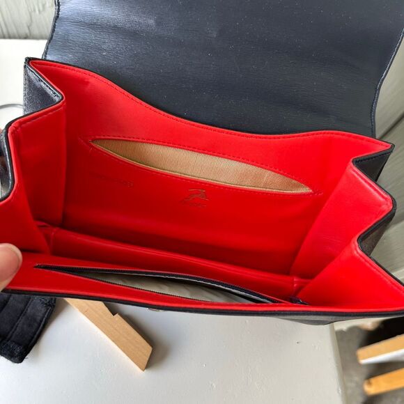 VTG 50s 60s Korent Navy Genuine Leather Top Handle Bag Gold Hardware Red Lining - Picture 11 of 14